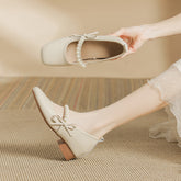 Square Toe Block Heels Pumps White OutfitFlow