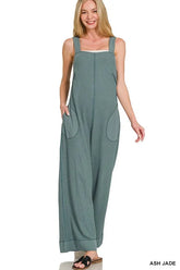 Zenana Knit Waffle Wide Leg Overalls ASH JADE OutfitFlow