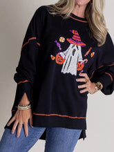 Halloween Ghost Sequin Exposed Seam Sweatshirt Black OutfitFlow