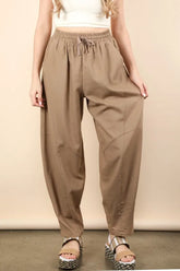 VERY J Solid Barrel Comfy Woven Pants Mocha OutfitFlow