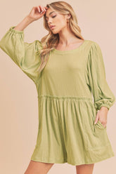 Aemi + Co Frill Round Neck Long Sleeve Romper with Pockets Yellow-Green OutfitFlow