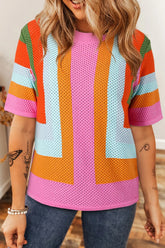 Color Block Eyelet Casual Knit Top Multicolor OutfitFlow
