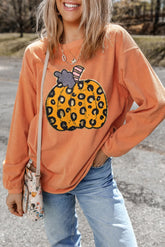Pumpkin Round Neck Long Sleeve Sweatshirt Sherbet OutfitFlow