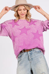 SAGE + FIG Mineral Wash Star Pattern T-Shirt Moonlit Mauve OutfitFlow
