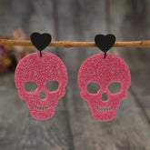 Acrylic Skeleton & Heart Earrings Deep Rose One Size OutfitFlow
