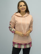 Shiny Plaid Drawstring Drop Shoulder Slit Hoodie Watermelon pink OutfitFlow