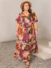 Plus Size Printed V-Neck Half Sleeve Maxi Dress Multicolor OutfitFlow