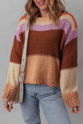 Colorblock Striped Round Neck Sweater Multicolor OutfitFlow