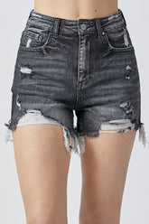 RISEN Full Size High Rise Distressed Denim Shorts Black OutfitFlow
