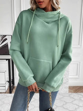 Drawstring Long Sleeve Hoodie with Kangaroo Pocket Green OutfitFlow