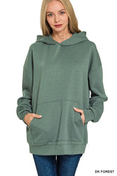 Zenana Oversized Scuba Hoodie with Kangaroo Pocket DK FOREST OutfitFlow