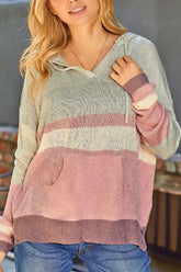 Color Block Long Sleeve Drawstring Hooded Sweater Blush Pink OutfitFlow