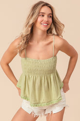 BiBi Fringed Hem Smocked Cami Sage OutfitFlow
