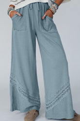 Lace Detail Wide Leg Pants Light Blue OutfitFlow