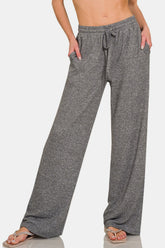 Zenana Drawstring Wide Leg Pants with Side Pockets Black OutfitFlow