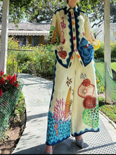 Printed Collared Neck Shirt and Wide Leg Pants Set Beige OutfitFlow