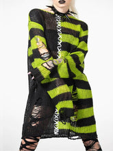 Striped Distressed Tunic Sweater Black OutfitFlow