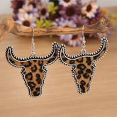 Alloy Animal Print Cow Head Earrings Leopard One Size OutfitFlow