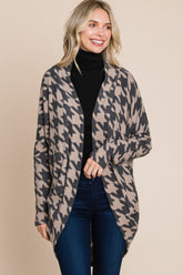 BOMBOM Houndstooth Open Front Cocoon Knit Cardigan Houndstooth OutfitFlow