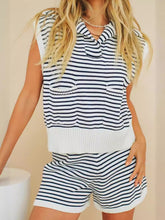 Striped Cap Sleeve Top and Shorts Sweater Set White OutfitFlow