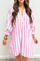 Striped Notched Mini Dress Blush Pink OutfitFlow
