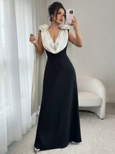 Floral Applique Two Tone Maxi Dress Black OutfitFlow