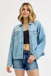 RISEN Washed Dropped Shoulder Denim Jacket LIGHT OutfitFlow
