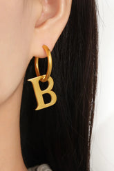 Titanium Steel Letter Hoop Earrings Gold One Size OutfitFlow