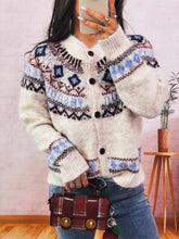 Geometric Pattern Button Up Long Sleeve Cardigan Apricot One Size OutfitFlow