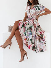 Floral Short Sleeve Midi Dress Pink OutfitFlow