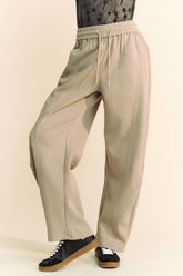 Davi & Dani Drawstring Wide Leg Sweatpants Khaki OutfitFlow