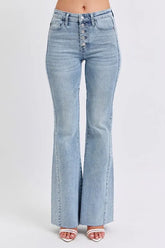 Judy Blue Full Size Mid Rise Rhinestone Side Panel Detail Flare Jeans Plus Size LT OutfitFlow