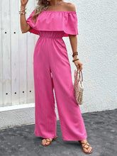 Perfee Off-Shoulder Wide Leg Jumpsuit Hot Pink OutfitFlow
