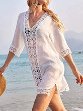 Lace Trim V-Neck Cover-Up White OutfitFlow