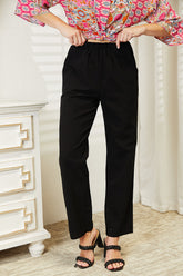 Shiny Pull-On Pants with Pockets Black OutfitFlow