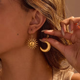 18K Gold-Plated Asymmetrical Sun & Moon Earrings Gold One Size OutfitFlow
