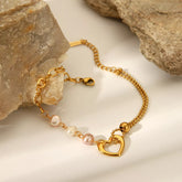 18K Gold-Plated Heart Pearl Bracelet Gold onesize OutfitFlow