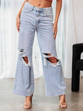 Distressed Wide Leg Jeans with Pockets Light OutfitFlow
