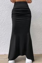 Ruched Maxi Trumpet Skirt Black OutfitFlow