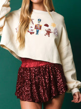 Christmas Sequin Cropped Sweatshirt Milky White OutfitFlow
