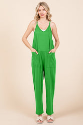 Culture Code Full Size Sleeveless Jumpsuit with Pockets Fresh Green OutfitFlow