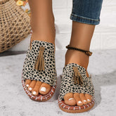Fringe Leopard Open Toe Sandals Mocha OutfitFlow