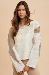 Annie Wear Color Block Drop Shoulder Sweater Taupe Combo OutfitFlow