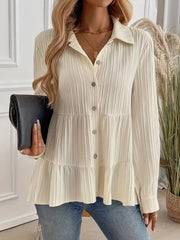 Button-Down Long Sleeve Tiered Shirt OutfitFlow