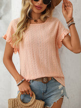Mandy Eyelet Round Neck Short Sleeve Top Watermelon pink OutfitFlow