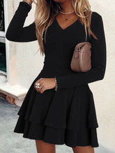 Plus Size Layered V-Neck Long Sleeve Mini Dress Black OutfitFlow