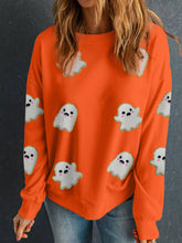 Halloween Ghost Patched Pattern Holiday Sweatshirt Orange OutfitFlow