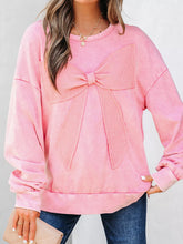 Mineral Wash Bow Patchwork Sweatshirt Blush Pink OutfitFlow