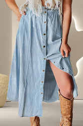 Snap Down High Waist Denim Skirt Light OutfitFlow