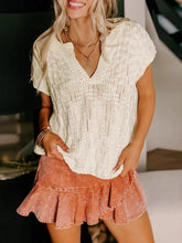 Notched Short Sleeve Sweater Apricot OutfitFlow